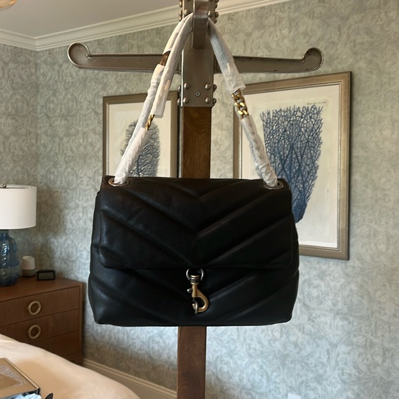 NWOT Rebecca Minkoff large black leather flap bag - Picture 1 of 4